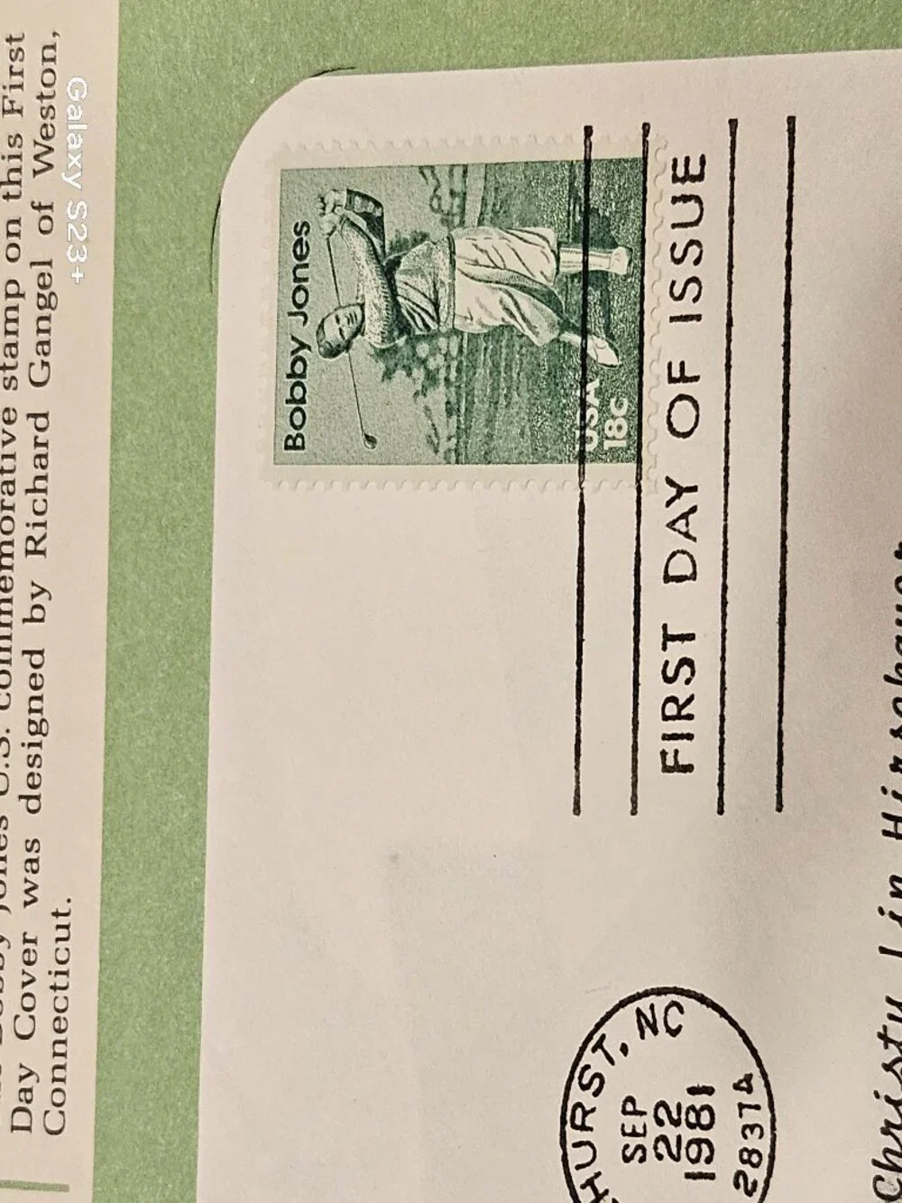 RARE COLLECTIBLE USPS 1ST DAY ISSUE COVER BOBBY JONES KING OF GOLF STAMP FDC